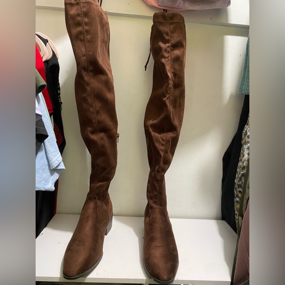 Brown suede over the knee boots